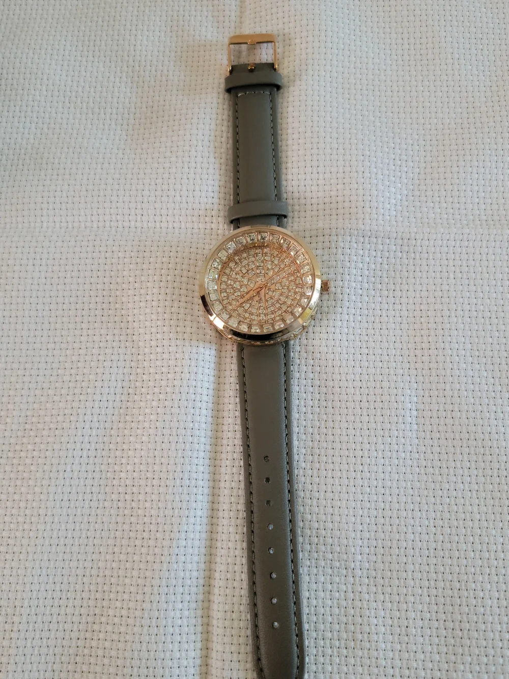 Traci Lynn Rose Gold Crystal Studded Dial Watch with Gray Strap